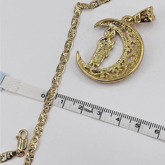 St. Jude Pendant with 18k Gold Necklace, White CZ Stones - Picture 5 of 6